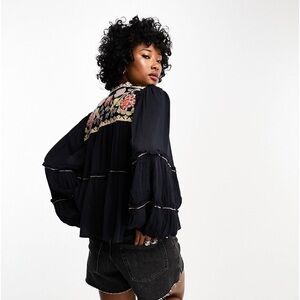 Free People Women's Vivid Color Top Black Size Medium